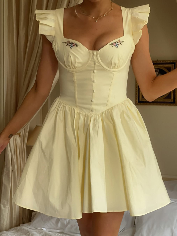 Robe d'été en coton brodé de f - Embroidery Yellow Dress avis et prix